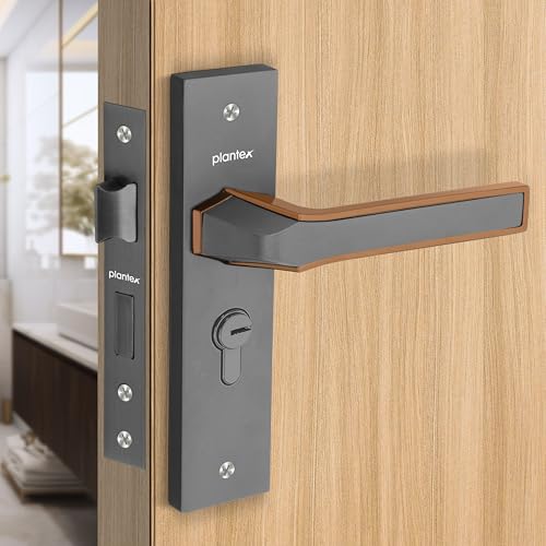 Plantex Heavy Duty Door Lock Set - Main Door Lock Handle Set/Mortise Locks with 3 Keys, Brass Body & Cylinder (8126 - Grey & PVD Choco) - Image 1