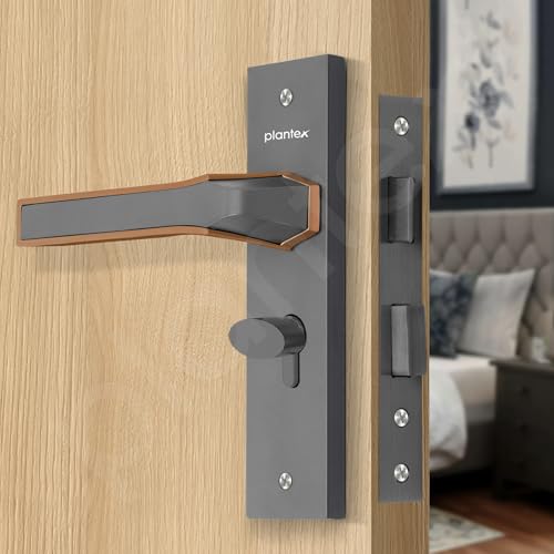 Plantex Heavy Duty Door Lock Set - Main Door Lock Handle Set/Mortise Locks with 3 Keys, Brass Body & Cylinder (8126 - Grey & PVD Choco) - Image 4