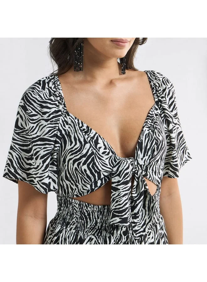 Splash FAV All-Over Animal Print Tiered Dress with Cutout Detail and Tie-Ups