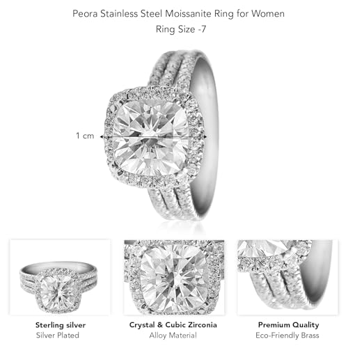Peora Silver Plated Cubic Zirconia Studded Solitaire Finger Ring Engagement Anniversary Jewellery Gift For Women - Image 4