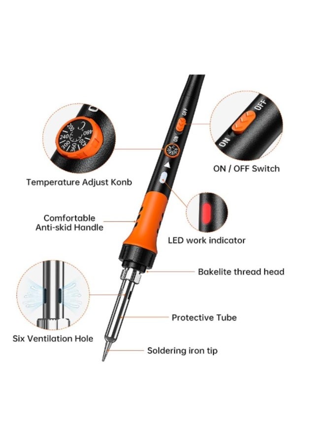 Generic Soldering Iron Premium Kit, 60W Soldering Gun with Ceramic Heater, 12-in-1 Soldering Tool, Adjustable Temperature 200 to 450°C, Includes Soldering Iron Tip, Solder Wire, Pump and Paste  - Image 2