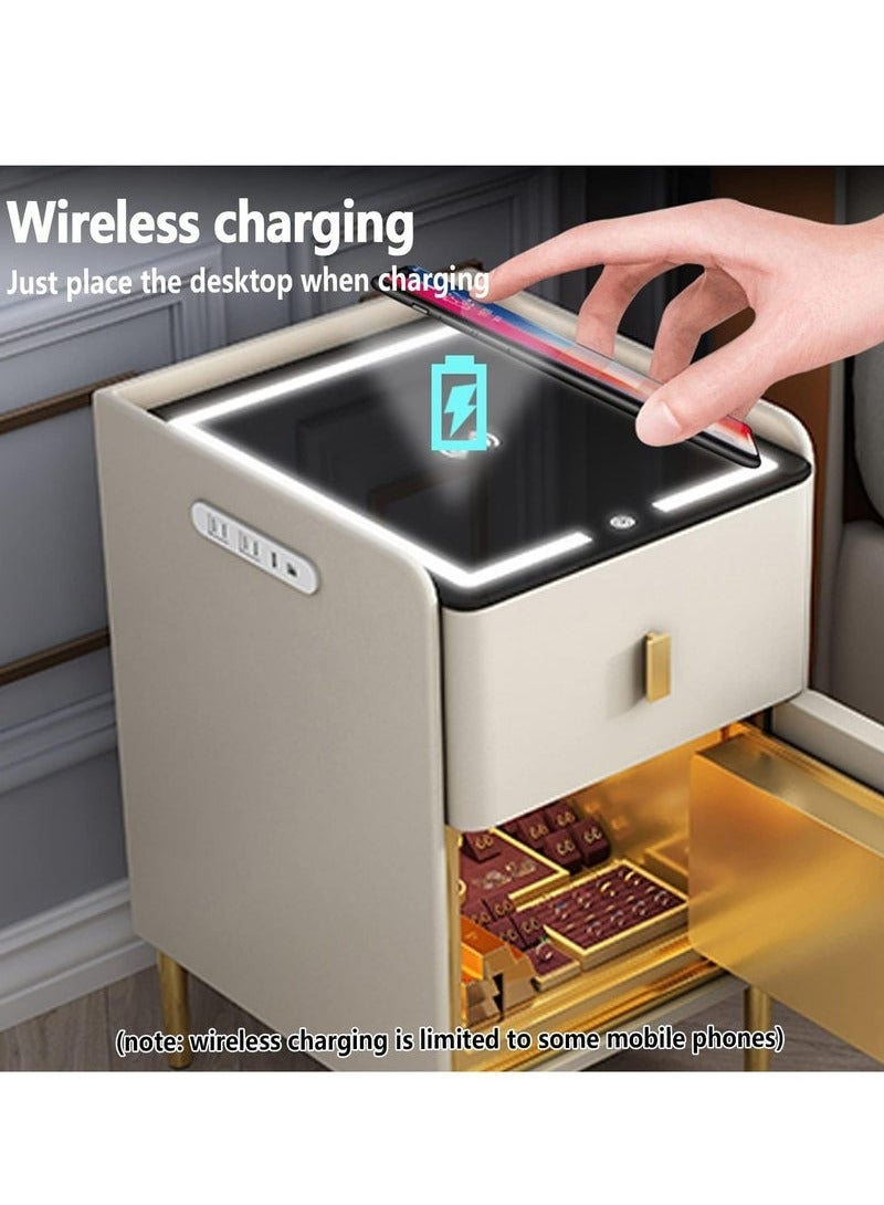 XiuWoo Smart Bedside Table Safe, Smart Nightstand with Charging Station and Safe, Multifunctional Wireless Charging with Light USB Light Bedside Table, Small Night Stand Suitable for Bedroom, Study Room - Image 3