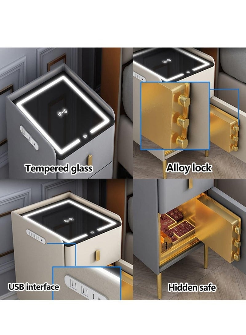 XiuWoo Smart Bedside Table Safe, Smart Nightstand with Charging Station and Safe, Multifunctional Wireless Charging with Light USB Light Bedside Table, Small Night Stand Suitable for Bedroom, Study Room - Image 5
