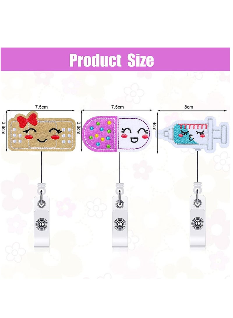 KASTWAVE Felt Nurse Badge Reels, Pill Bandage, and Syringe Retractable Badge Holder Cute Nursing Name ID Badge Holders with Alligator Clip for Nurse Doctor Teacher Student (3 Pieces) - Image 3