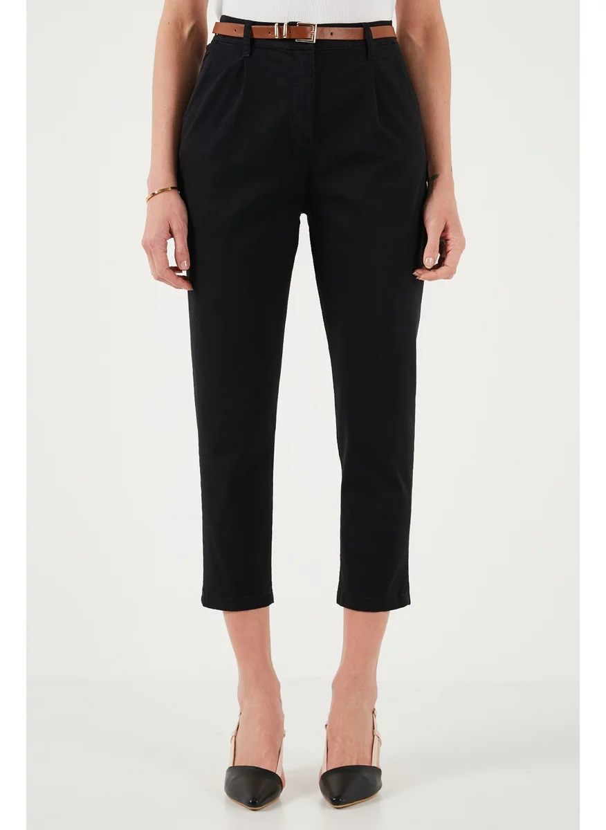 Lela Stretch Cotton Regular Fit High Waist Straight Crop Top Belted Trousers Women's Trousers 668YP5335