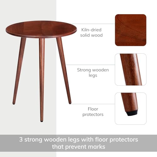 Craftsline Side Table - Konak End Table. Exclusively Designed Hand-Crafted Small Nightstand. Solid Wood Round End Table. Bedrooms, Living Rooms and Home Office (Brown) - Image 4