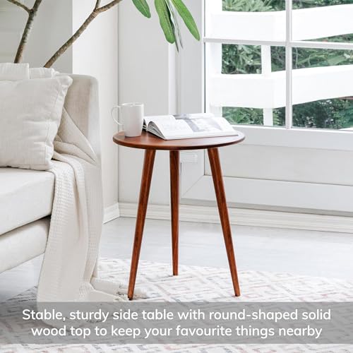 Craftsline Side Table - Konak End Table. Exclusively Designed Hand-Crafted Small Nightstand. Solid Wood Round End Table. Bedrooms, Living Rooms and Home Office (Brown) - Image 3