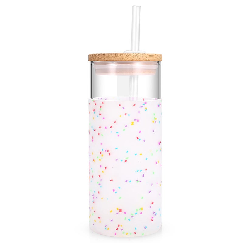 Tronco 20 oz Glass Tumbler with Lid and Straw, Iced Coffee Cup and Smoothie Cup with Bamboo Lids & Protective Silicone Sleeve, Dishwasher Safe, BPA-Free, Glass Cup 1 Pack - Image 1