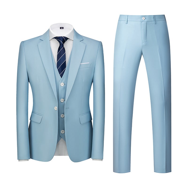 Special New Korean Suit Set Wedding One-Button Three-Piece 3D Figure Dark Gray - Image 1