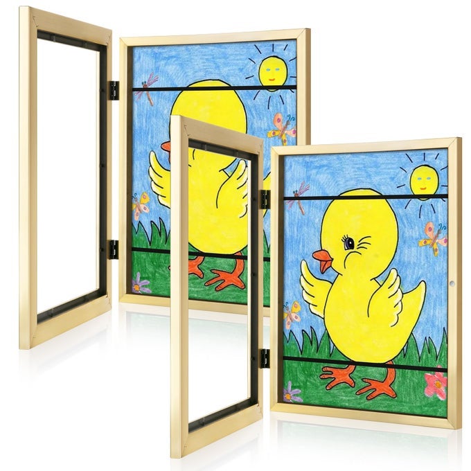 2PACK KIDS ART FRAMES 9X12 FRONT OPENING KIDS ARTWORK FRAMES CHANGEABLE GOLD ARTWORK DISPLAY STORAGE FRAME FOR WALL HOLDS 50 PCS FOR 3D PICTURE CRAFTS CHILDREN DRAWING HANGING ART PORTFOLIO