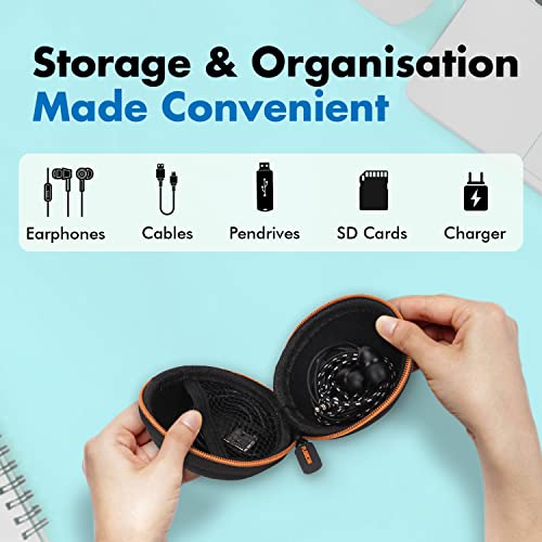 Florican Earphone Carry Case, Multi Use Storage Travel Organiser for Earphones, SD Cards, Pen Drives, Coins with in-Built Anti Scratch Mesh Pocket (Orange) - Image 2