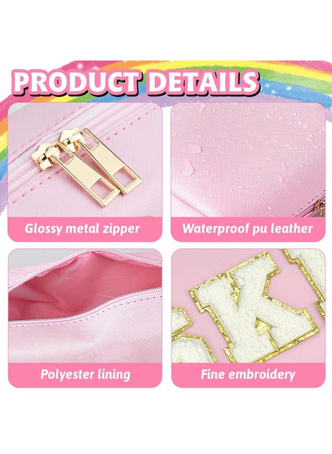 Gosuoa Preppy Patch Makeup Bag, Smile Lightning Heart PU Leather Portable Waterproof Preppy Cosmetic Bag, Daily Use Cute Travel Toiletry Bag for Women Girls, Pink SKIN, Preppy Patch - Image 3