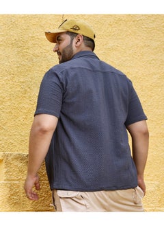 Instafab Plus Men's Charcoal Grey Self-Design Block Shirt  - Image 3