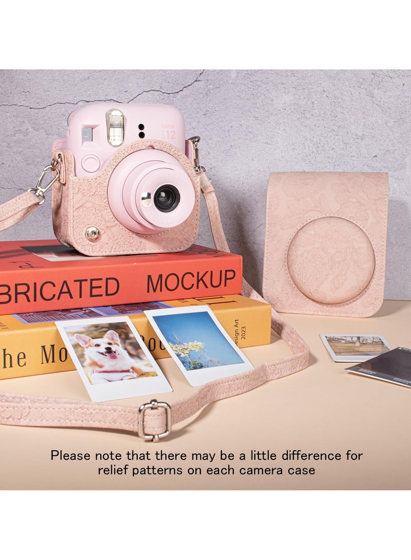 KASTWAVE Case for Fuji Instax Mini 12/Polaroid Mini 12, PU Leather Protective Case for Fujifilm Instax Mini 12 Instant Camera, Removable Case with Adjustable Shoulder Strap (Light Pink) - Image 4
