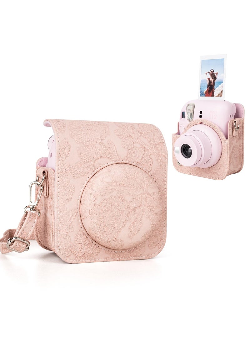 KASTWAVE Case for Fuji Instax Mini 12/Polaroid Mini 12, PU Leather Protective Case for Fujifilm Instax Mini 12 Instant Camera, Removable Case with Adjustable Shoulder Strap (Light Pink) - Image 1