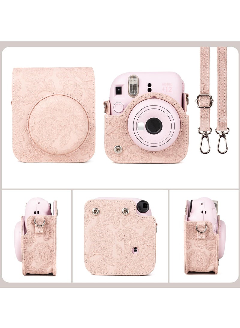 KASTWAVE Case for Fuji Instax Mini 12/Polaroid Mini 12, PU Leather Protective Case for Fujifilm Instax Mini 12 Instant Camera, Removable Case with Adjustable Shoulder Strap (Light Pink) - Image 2
