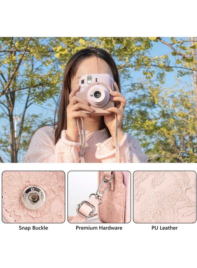 KASTWAVE Case for Fuji Instax Mini 12/Polaroid Mini 12, PU Leather Protective Case for Fujifilm Instax Mini 12 Instant Camera, Removable Case with Adjustable Shoulder Strap (Light Pink) - Image 5