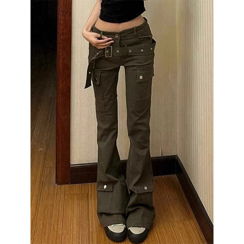 American Street Vibe Girl Slim Jeans 2024 Autumn New Design Sense Multi-Pocket Micro-Pull Overalls - Image 1