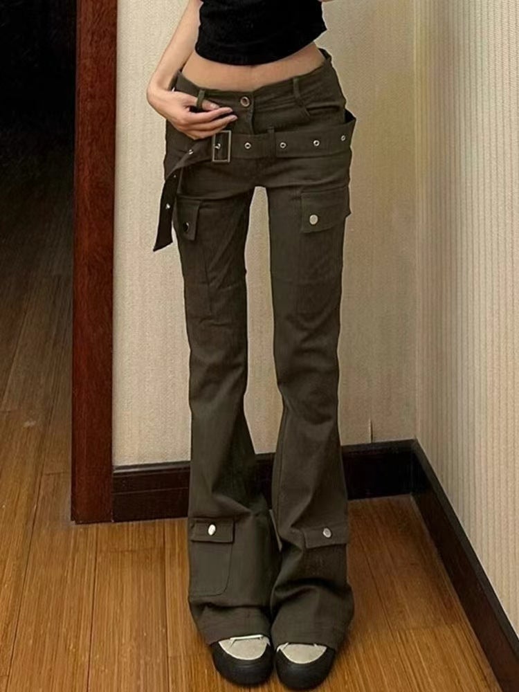 American Street Vibe Girl Slim Jeans 2024 Autumn New Design Sense Multi-Pocket Micro-Pull Overalls - Image 2