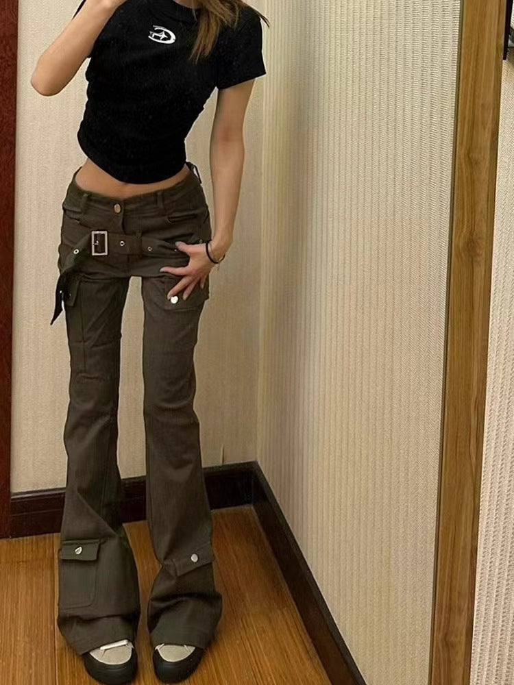 American Street Vibe Girl Slim Jeans 2024 Autumn New Design Sense Multi-Pocket Micro-Pull Overalls - Image 3