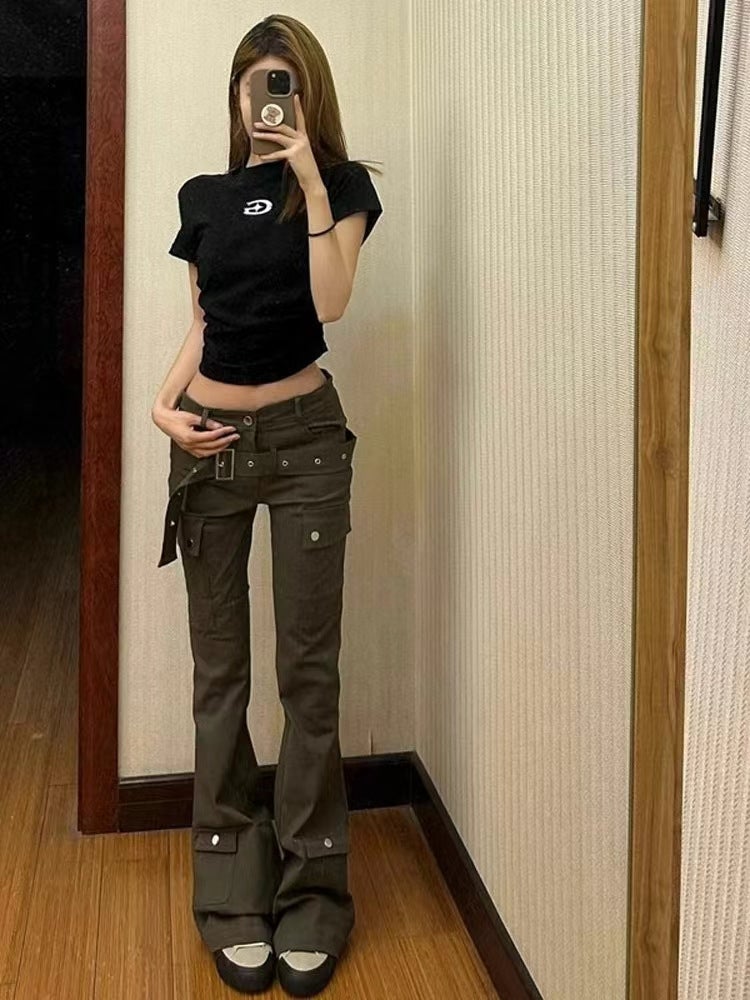 American Street Vibe Girl Slim Jeans 2024 Autumn New Design Sense Multi-Pocket Micro-Pull Overalls - Image 5