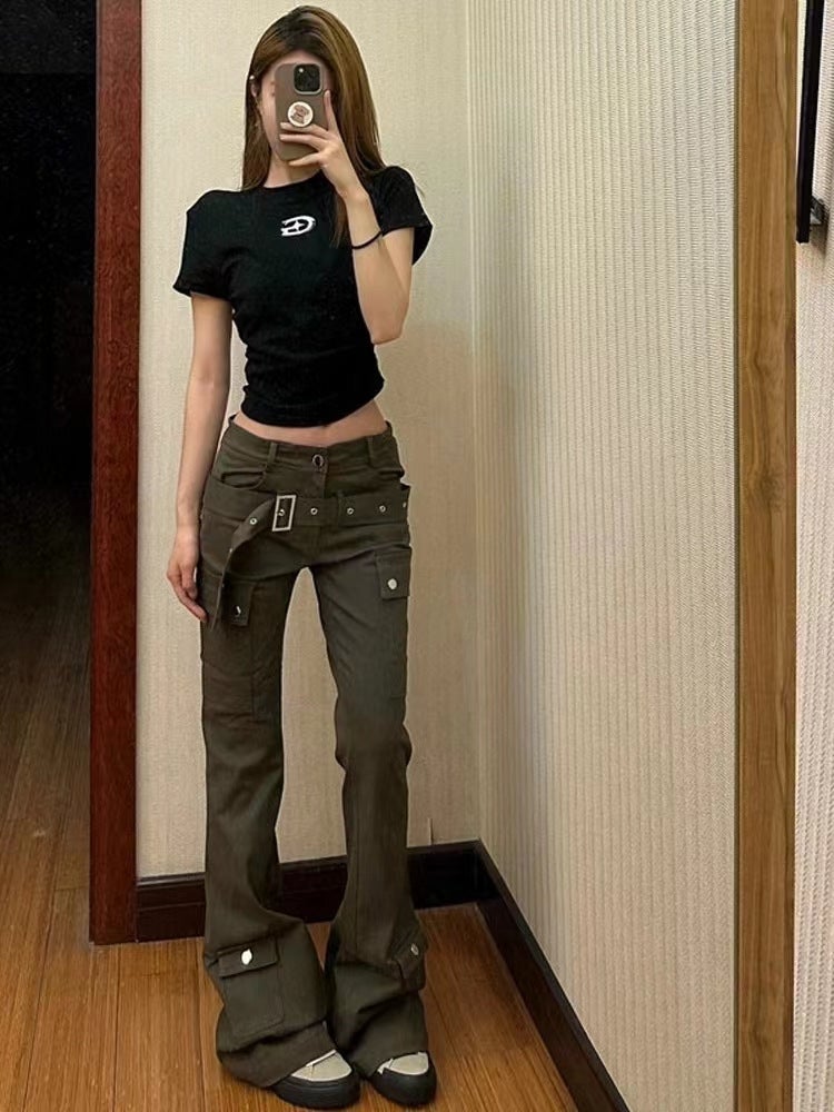 American Street Vibe Girl Slim Jeans 2024 Autumn New Design Sense Multi-Pocket Micro-Pull Overalls - Image 4
