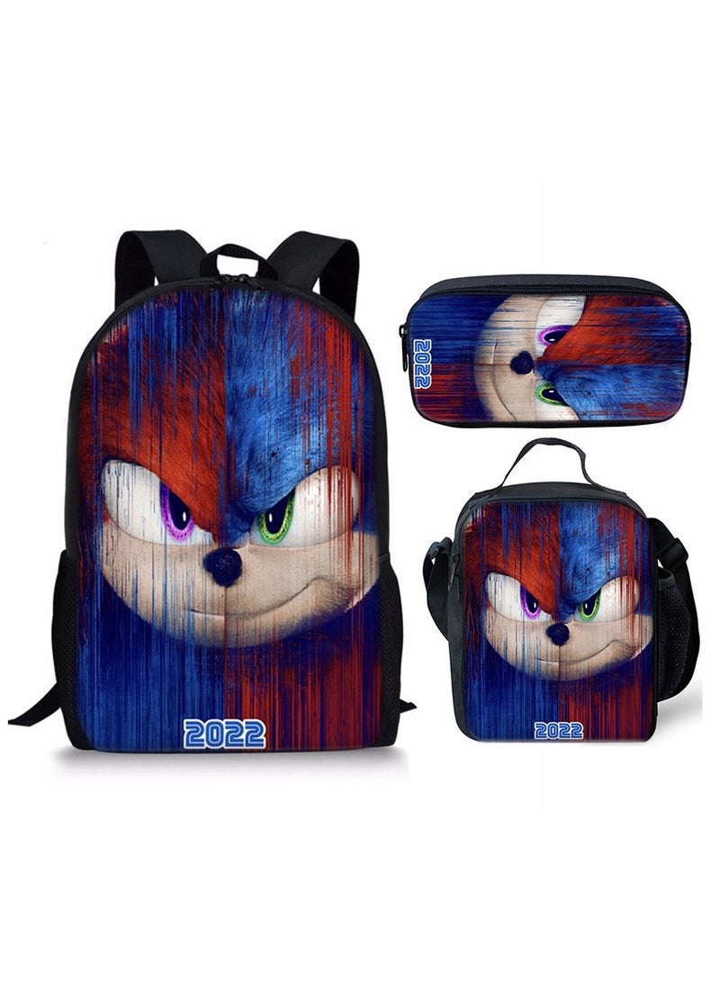 Sonic Cartoon Anime Student Backpack Three-Piece Set 29*42*16cm