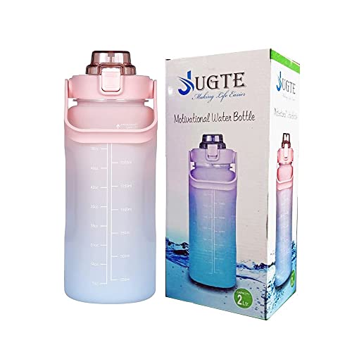 JUGTE Motivational Water Bottle 2 L Sipper Bottle for Adults Gym Gallon Bottle with Measurement Leakproof Durable Reusable Plastic Water Bottle for Office Pink - Image 1