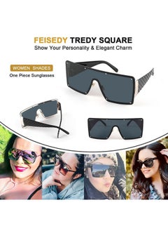 FEISEDY Oversized Square Sunglasses For Women Men Flat Top Shield Sunglasses One Piece Frameless Shades B2767  - Image 5
