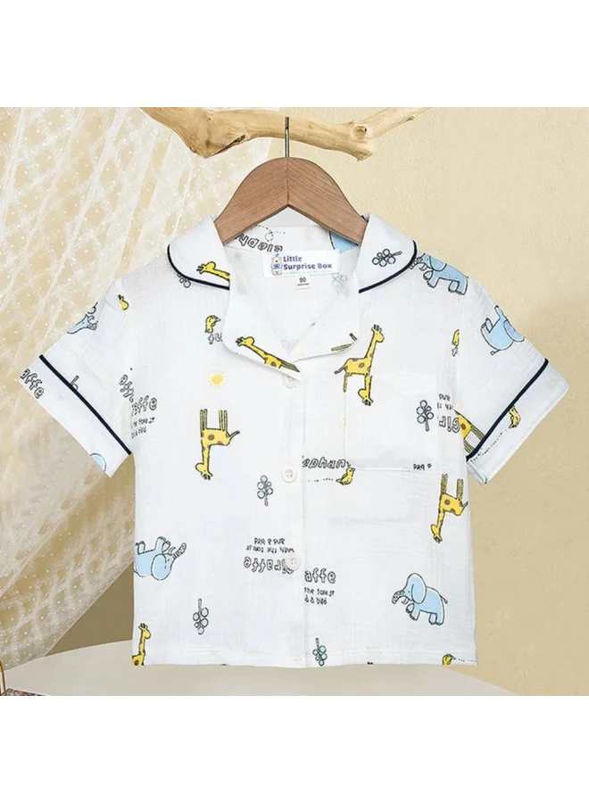 ليتل سربرايز بوكس Happy Blue Bear soft Muslin organic Cotton Kids Nightsuit