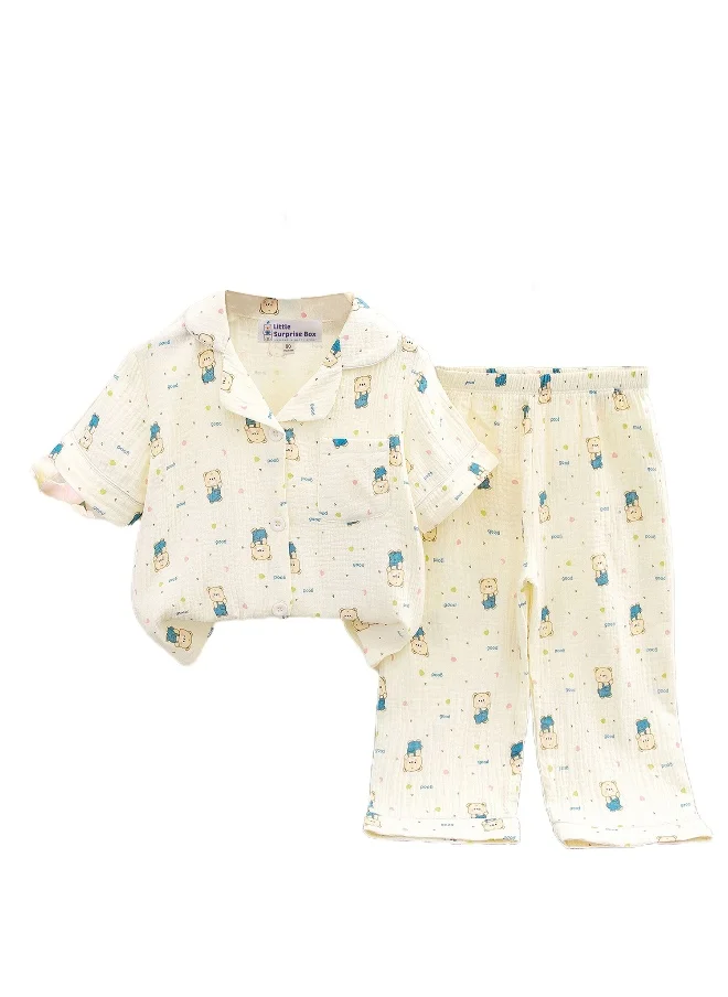 LITTLE SURPRISE BOX Happy Blue Bear soft Muslin organic Cotton Kids Nightsuit