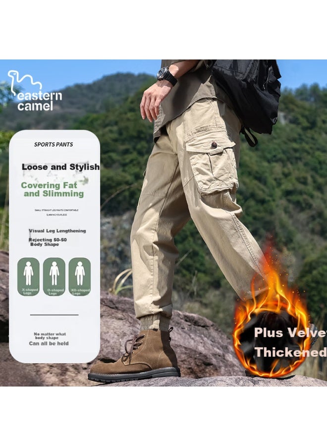 Eastern Camel Men's Casual Pants Autumn Winter Thickened Fleece Sports Multi-pocket Outdoor Workwear Pants Men's Tapered Long Trousers - Image 2