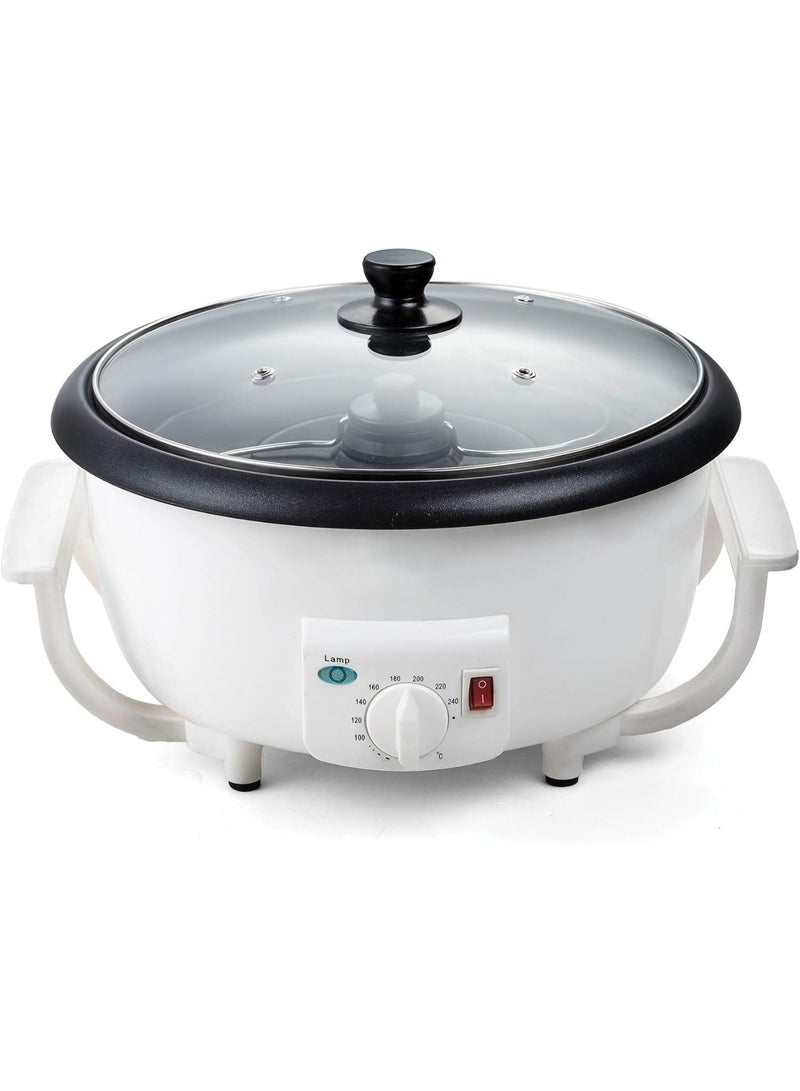 Denx Electric coffee roaster and Popcorn Maker 800W, non-stick, adjustable temperature control with blue light, durable glass cover, cool-touch body, 2L capacity, White - Image 5