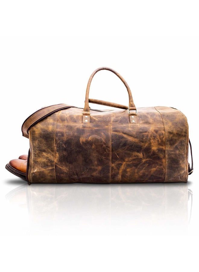 KomalC 24 Inch Leather Duffle Bags for Men and Women Travel Overnight Weekend Bag Sports Gym Duffel for Men, Brown, 24 inches, Brown Tan With Shoe Pocket - Image 3