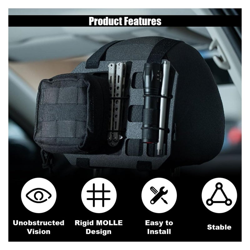 smilfuy Car Headrest Organizer Rigid MOLLE Panel, Tactical Gear Seat Back Organizer, EDC Pouch Tool Gadget Holder, Backpack Insert Panel for Truck Equipment Mount Plate Modular Storage Shelf (Headrest Panel) - Image 5