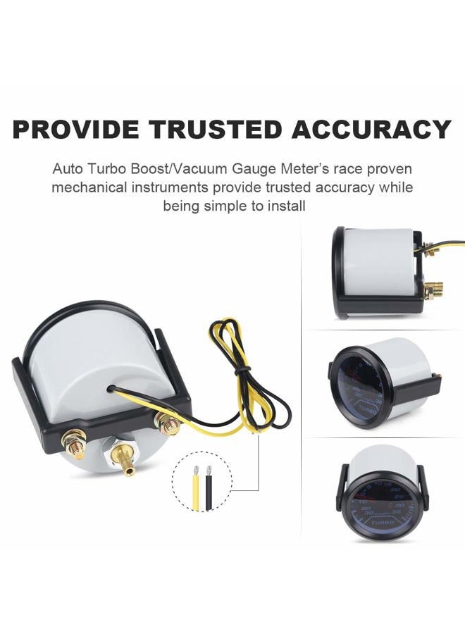 Waterwich 35 PSI Turbo Boost/Vacuum Gauge Meter Kit Includes Mechanical Hose & T-Fitting - Black Dial - Clear Lens 2" 52mm 12V Universal for Car Truck - Image 3