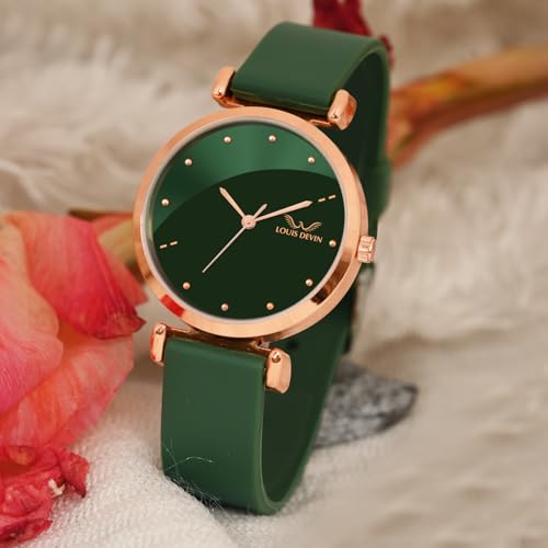 LOUIS DEVIN Green Silicone Strap Analog Wrist Watch for Women (Green Dial) | LD-CKL191-GRN - Image 2