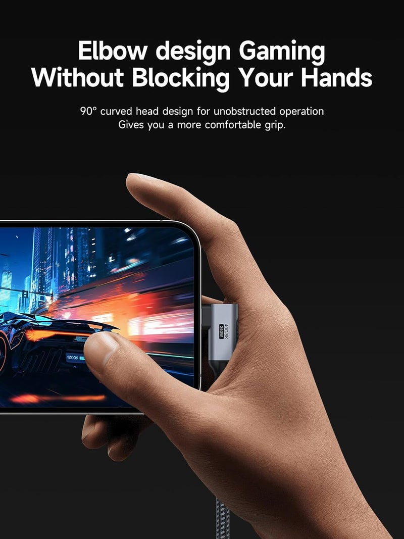هاجيبس كابل هاجيبيس USB 4، كابل USB C إلى USB C مضفر بالجرافين بقدرة شحن سريع 240 واط مع نقل بيانات 40 جيجابت في الثانية بدقة 8K@60Hz وكابل فيديو Thunderbolt 4/3 لأجهزة iPhone 15/15 Pro Max وiPad وMacBook Pro Air (1.2 متر، نوع L) - Image 3
