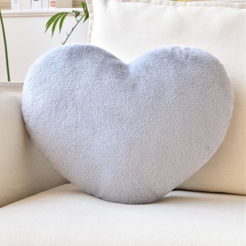 XVTRU Heart Pillow  Soft Grey Heart Shaped Pillow  Cute Faux Rabbit Fur Room Decorative Throw Pillow  19.6""x15.7"" Heart Plush Cushion for Couch Bed Kid Girls Women Valentine's Day Gift - Image 1