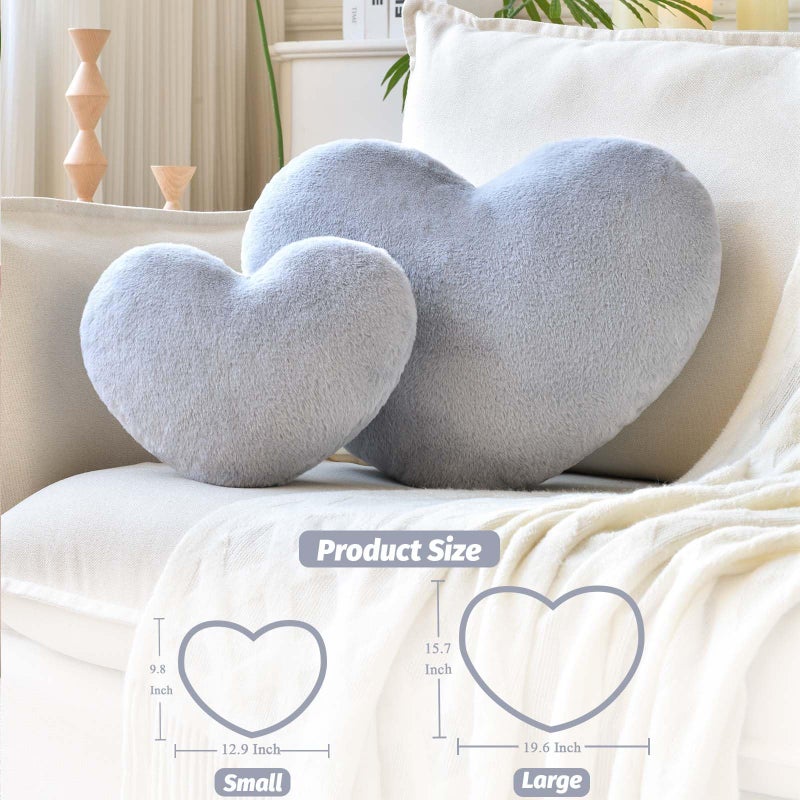 XVTRU Heart Pillow  Soft Grey Heart Shaped Pillow  Cute Faux Rabbit Fur Room Decorative Throw Pillow  19.6""x15.7"" Heart Plush Cushion for Couch Bed Kid Girls Women Valentine's Day Gift - Image 2