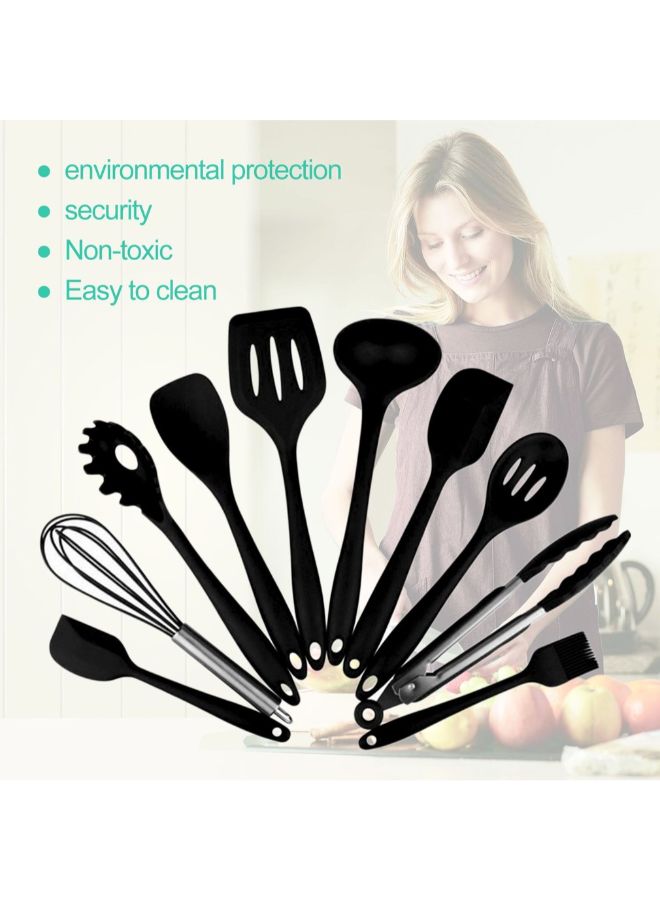 طقم أدوات طهي من السيليكون مكوّن من 10 قطع أسود 3.2x1.3x0.9سم - Image 3