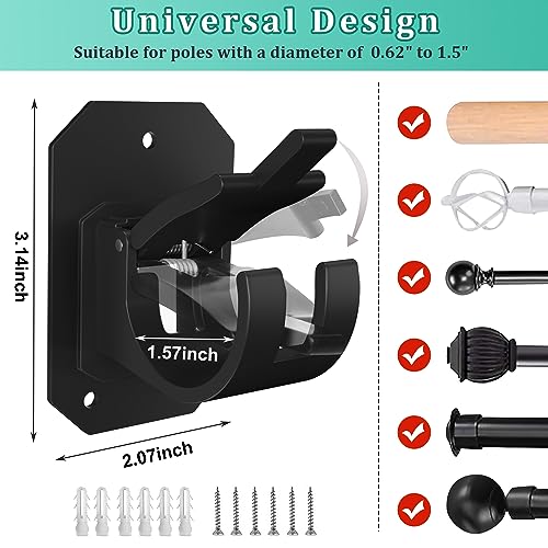 Codoule 2PCS Black No Drill Curtain Rod Brackets, Window Treatment Rod Holders, Plastic & Stainless Steel, Adhesive & Screw Mount, 20 Pounds Load Capacity - Image 2