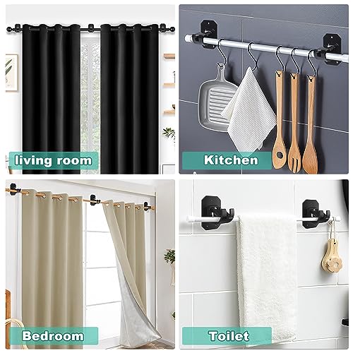 Codoule 2PCS Black No Drill Curtain Rod Brackets, Window Treatment Rod Holders, Plastic & Stainless Steel, Adhesive & Screw Mount, 20 Pounds Load Capacity - Image 4