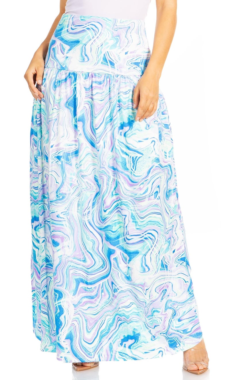 Simlu Blue Marble Skirts for Women Ankle Length Skirt Casual Long Skirt High Waisted Maxi Skirt Reg and Plus Size Skirt Long Skirt (Size 3X-Large, Blue Marble) - Image 1