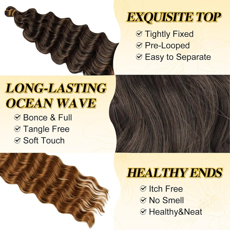 BARSDAR Deep Wave Crochet Braiding Hair, 55 cm 6 Packs Ocean Wave GoGo Curl Crochet Hair for Women Long Wavy Curly Boho Braids Synthetic Braids Hair Extension – Black Ombre Auburn - Image 3