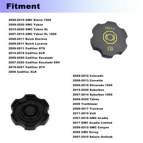 Femory 20760280 Dot 3 Brake Fluid Cap Fit for Cadillac Escalade ESV Chevy Suburban Tahoe Chevrolet Silverado Traverse Volt Colorado Corvette & GMC Yukon Sierra Acadia Canyon & Buick Enclave Lucerne - Image 3