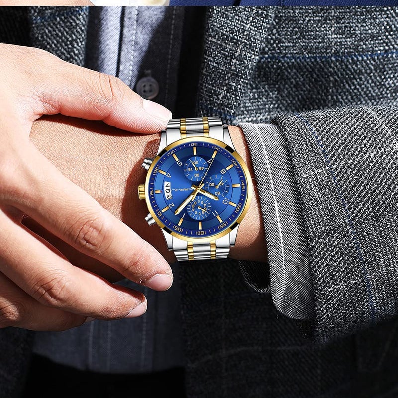 CRRJU Men's Watches Luxury Business Waterproof Calendar Chronograph Quartz Wristwatches for Men Japan Movement Silver Stainless Steel Band Watch - Image 2