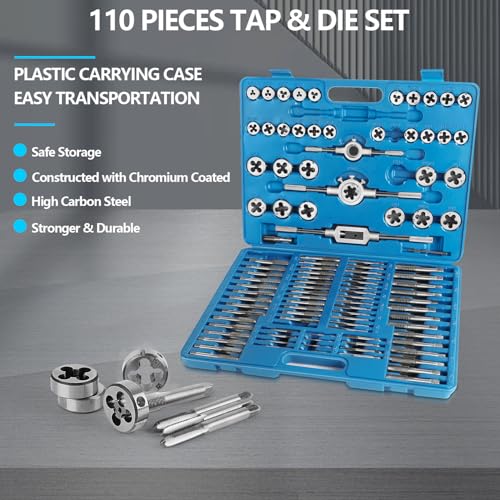 FAHKNS 110PCS Metric Tap and Die Set, Metric Size M2-M18 Rethreading Kit, for Making Screw Threads for Cutting External and Internal Thread - Image 4