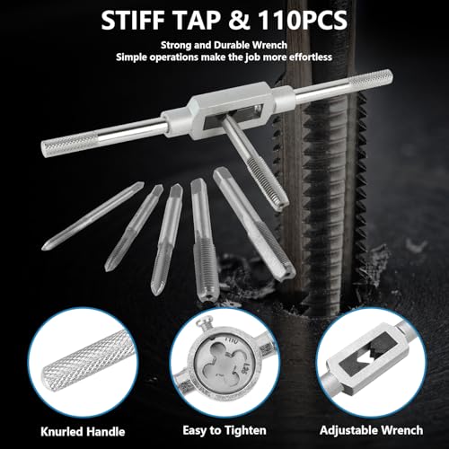 FAHKNS 110PCS Metric Tap and Die Set, Metric Size M2-M18 Rethreading Kit, for Making Screw Threads for Cutting External and Internal Thread - Image 2