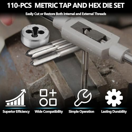 FAHKNS 110PCS Metric Tap and Die Set, Metric Size M2-M18 Rethreading Kit, for Making Screw Threads for Cutting External and Internal Thread - Image 5